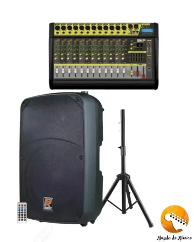 KIT-Caixas Ativas 15 Staner Sr315a + Mesa Amplificada 12 Canais SKP