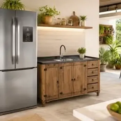 Balcão De Pia Madeira, Com Pés Luiz XV + Cuba Granitado em Inox + Funda