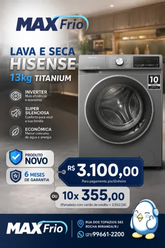 Lava e Seca 13kg Hisense NOVA