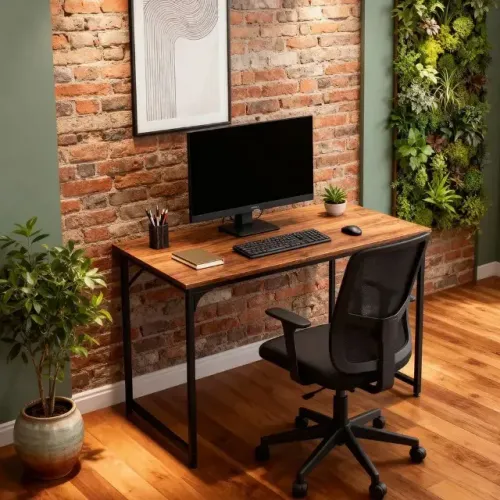Mesa Office Get Retrô Marrom com passagem para cabos