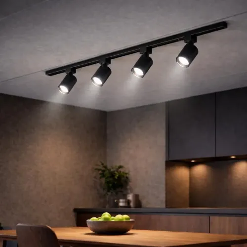 Trilho Eletrificado 1 Metro + 4 Spot Led 20W Branco Quente/Frio para Trilho Eletrificado