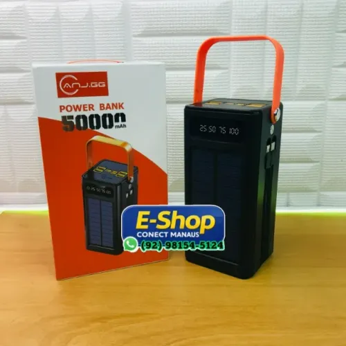 Carregador Portatil Power Bank 50mAH com Carregamento Solar - Entrega das 9 até 22hrs