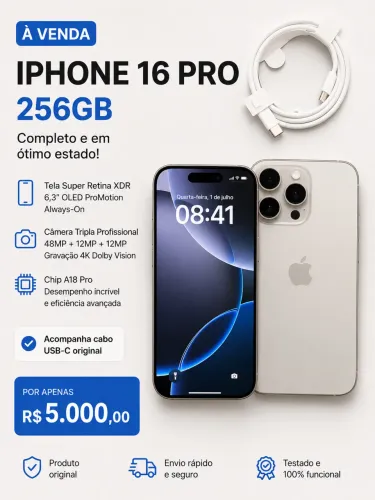 Iphone 16 pro 256 bateria 91% ótimo estado USA
