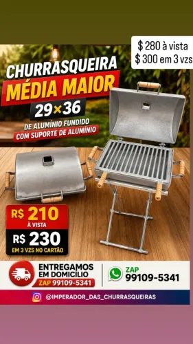 Churrasqueira Média Maior de Alumínio fundido com suporte de Alumínio 29×36
