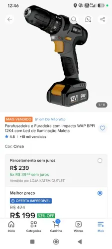 PARAFUSADEIRA E FURADEIRA DE IMPACTO WAP NOVA