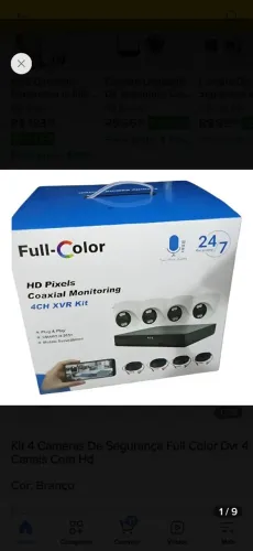 KIT COM 4 CÂMERAS DE SEGURANÇA FULL COLOR + DVR 4 CANAIS + HD