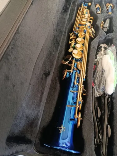 Saxofone Soprano Blue Belíssimo Novo Envio para Todo Brasil