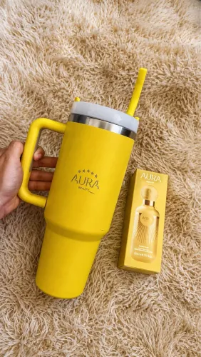 Body splash aura glam + copo termico aura beauty