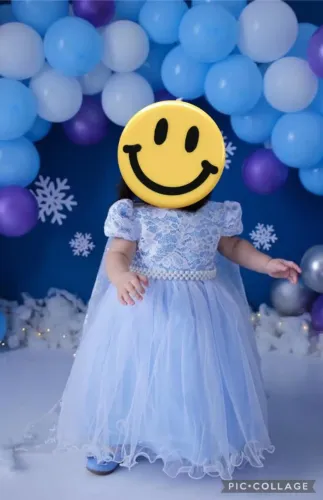 VESTIDO DE FESTA INFANTIL LUXO AZUL - FROZEN TAMANHO 1 ANO