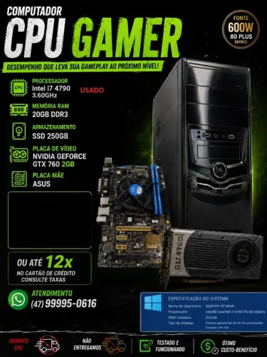 Computador Cpu (gamer) I7 4790 20gb ram ssd 250. Vga 2gb