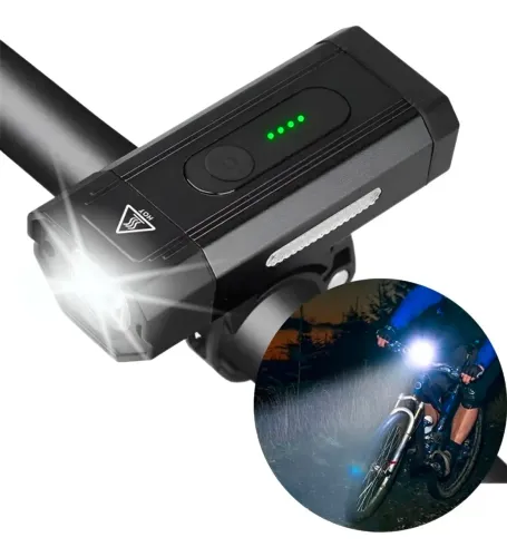 Farol bike 900L recarregável forte com sinalização lateral