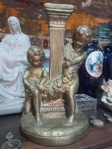 Castiçal querubins em gesso