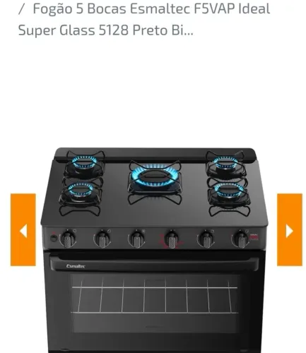 Fogão 5 bocas esmaltec na caixa preto tampo de vidro