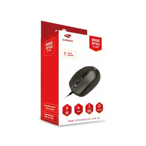 Mouse com Fio USB MS-30BK Preto C3Tech