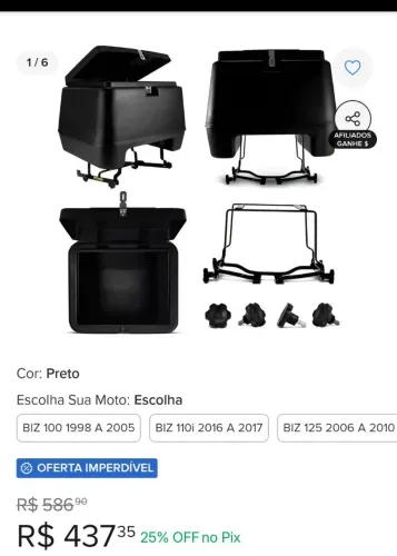 Kit Baú 80 litros e suporte 