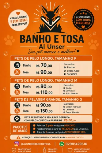 AL UNSER BANHO E TOSA<br>Seu pet merece cuidado, carinho e atenção especial! ?