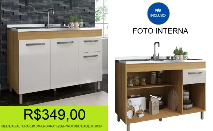 gabinete de pia - 1.20M - compre hoje e receba em até 72 horas