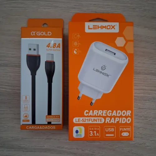 Kit - Cabo USB-C com 1 metro e comprimento + Fonte - Novo