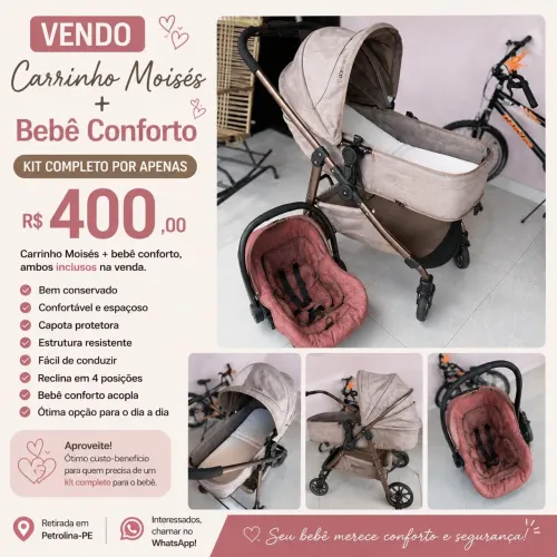 Carrinho Moisés + bebê conforto