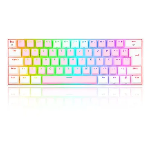 Teclado 60% Mecânico Gamer Draconic Pro RGB Switch Marrom ABNT 2 - Branco e Rosa