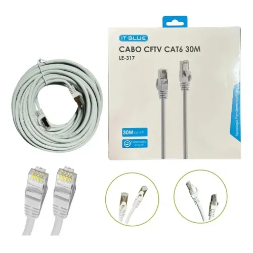 Cabo de Rede Ethernet CAT6 30 Metros RJ45 IT-BLUE LE-317 Blindado - Conector Banhado a Our