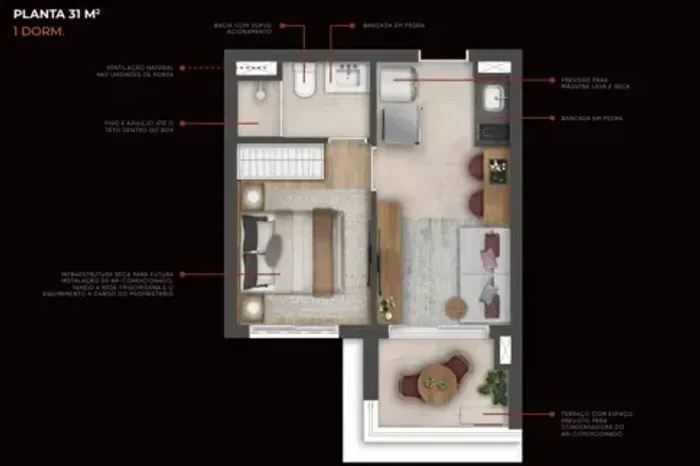 Apartamento a venda tem 31 metros quadrados com 1 quarto em Pinheiros - São Paulo - SP