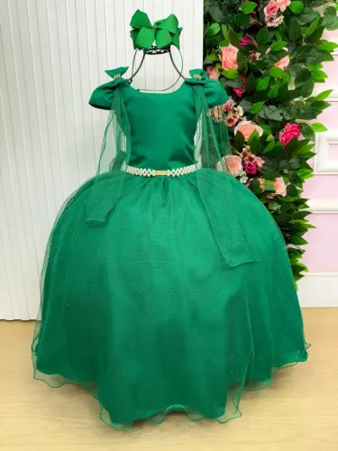 vestido verde bandeira infantil daminha festa casamento florista formatura
