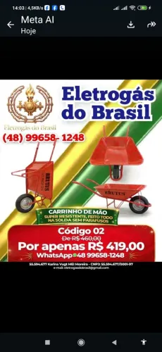 Carro de mão Reforçado Para Obras Pesadas, Feito com solda, não contém Parafusos
