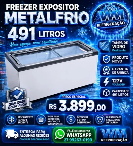 Expositor Metalfrio 491 Litros Novo Tampa de Vidro 127V