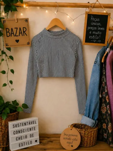 Cropped Listrado Manga Longa