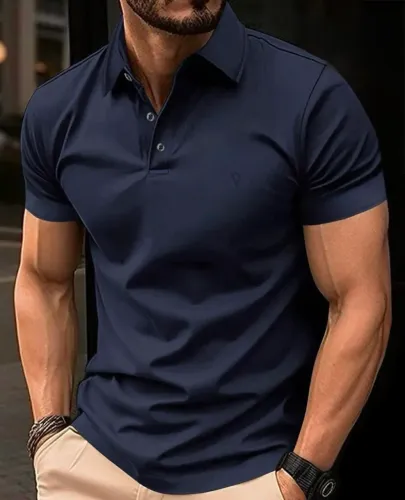 Camisa Polo Pima VR, NOVA. Cor Azul Marinho.