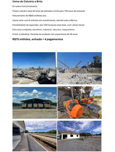 Usina de calcário e brita em planalto da serra MT R$:75 milhões