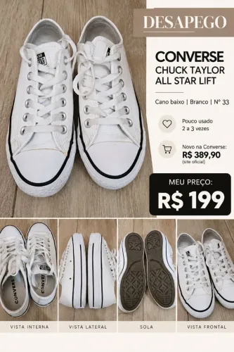 Converse All Star Lift Plataforma Branco Nº 33 - Pouco Uso