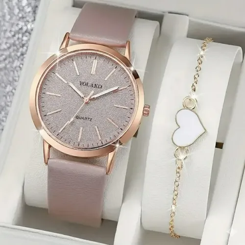 Relógio de Quartzo Mostrador Escamado Estrelado + Pulseira do Amor Material PU 