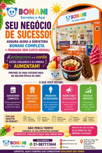 Franquia de Sorveteria Completa e Sem Custos Mensal