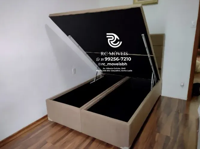 Cama box estruturada Baú Super King 1.93x2.03 Bipartido Blindado com Pistão a Gás