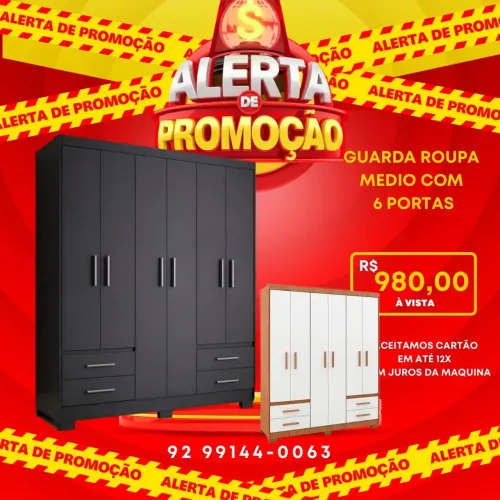 Guarda roupa médio com 6 portas