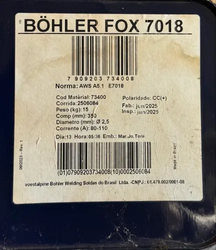 Caixa de Eletrodo 7018 2.5mm 15k
