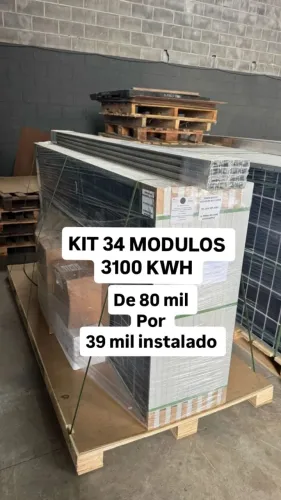 KIT 34 PLACAS SOLAR 3100 KWH 2 INVERSORES 8 K HIBRIDO