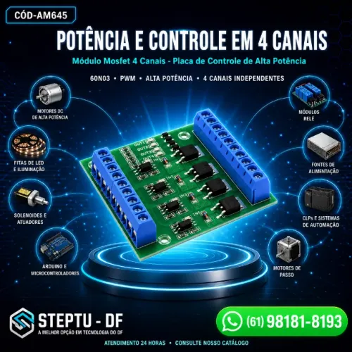 Módulo Mosfet 4 Canais Placa de Controle de Alta Potência Automação Robótica COD-AM645