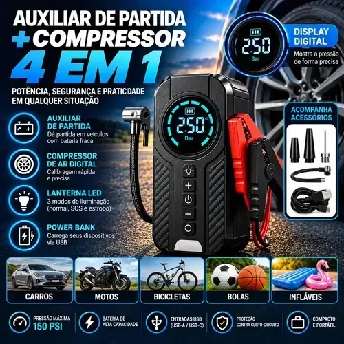 Compressor de ar portátil auxiliar de bateria portátil recarregável 