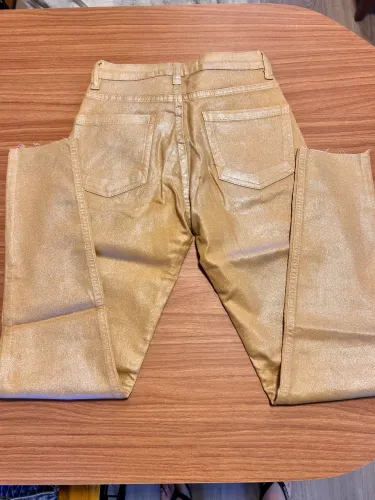 Calça skinny dourada resinada, 36, Shoulder