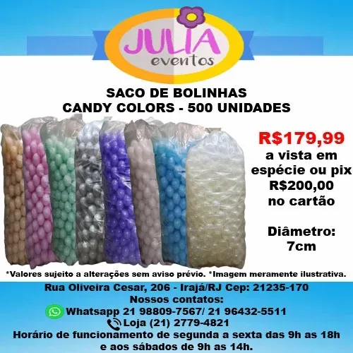 SACO DE BOLINHAS 500 UNIDADES CORES CANDY COLORS VIBRANTES