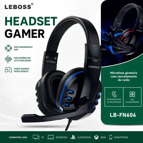 Headset Gamer LEBOSS LB-FN606 - Som 360° + Microfone com Cancelamento de Ruído