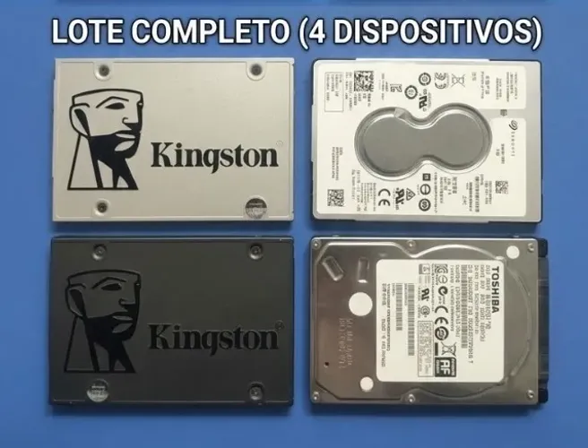 Lote 4 Dispositivos de Armazenamento: 2x SSDs Kingston 120GB + 2x HDs 1TB Seagate e Toshib