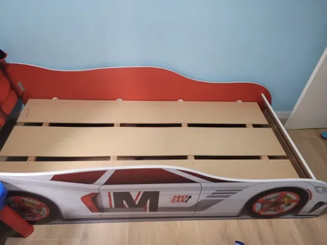 Cama Infantil Carros Fast Car Branco/ Vermelho