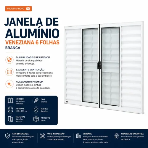 Janela Veneziana de Alumínio 6 Folhas 100x120 - Nova