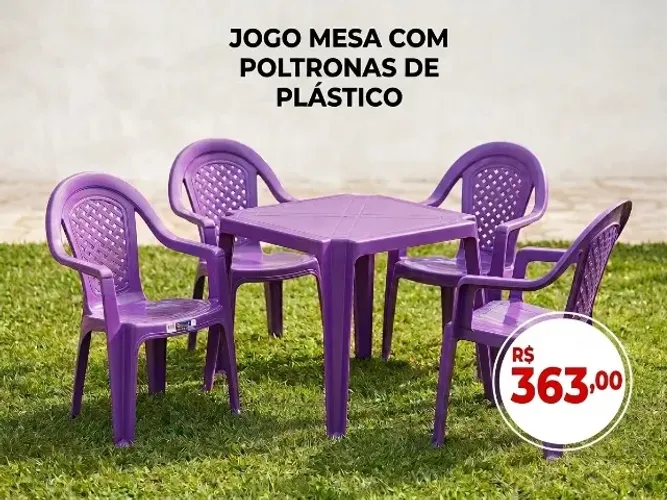 MESA COM POLTRONA DE PLASTICO roxa