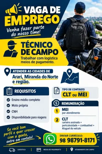 Vaga Técnico de Campo - Arari/Miranda do Norte