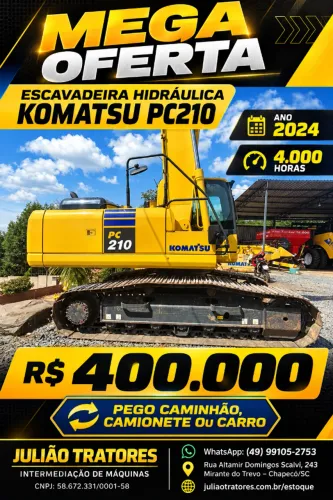 Escavadeira Hidráulica Komatsu PC210 Ano 2024 4.000 Horas
